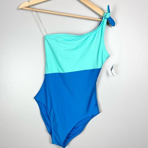 Old Navy One-Shoulder Color-Block Swimsuit for Women size XS Blue and Turquoise - Picture 1 of 7